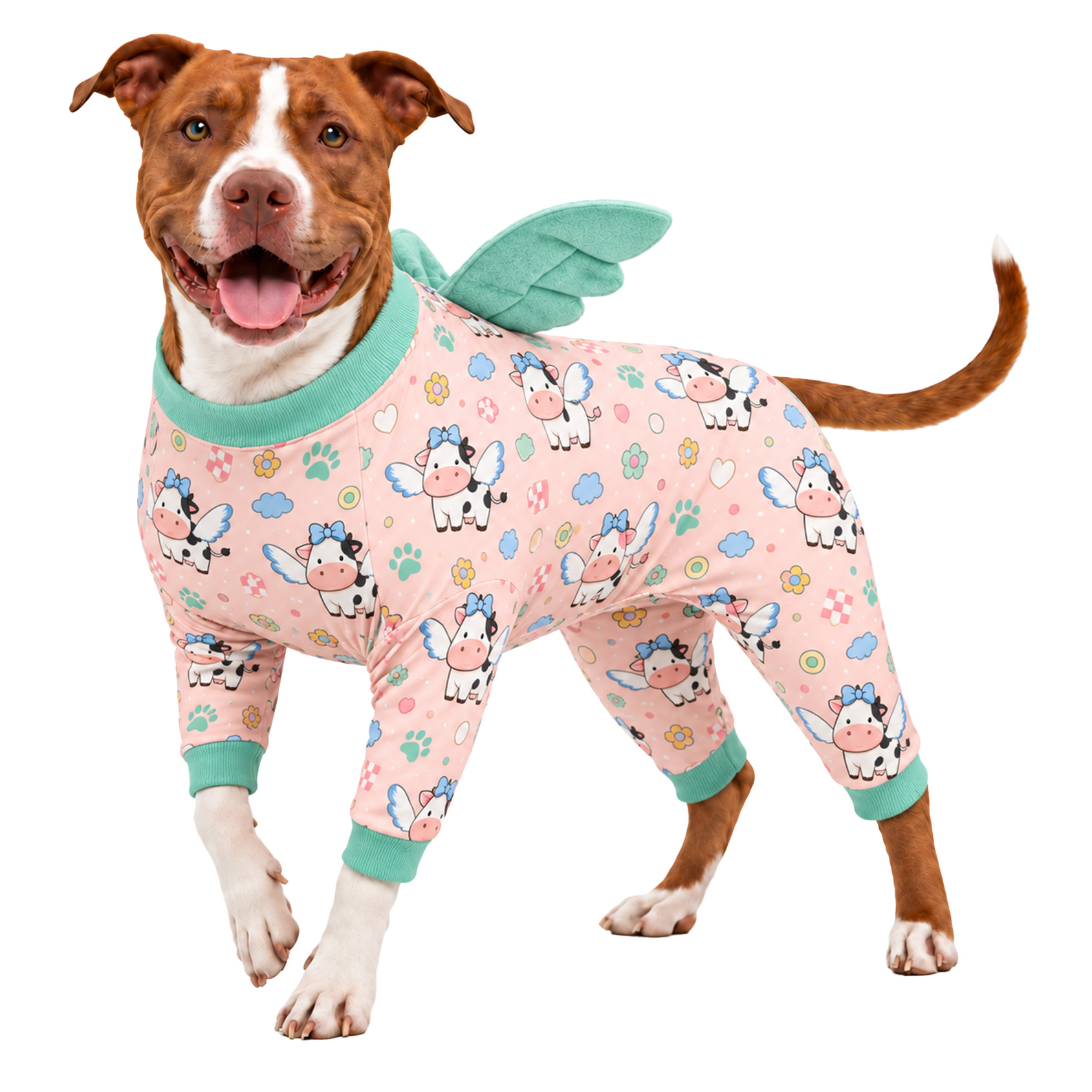 LovinPet Wing Pajamas for Large Dogs, Soft Stretch Onesie, Olive Dino