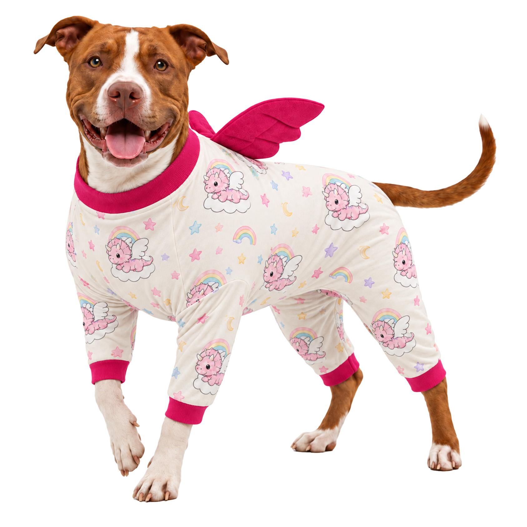 LovinPet Wing Pajamas for Large Dogs, Soft Stretch Onesie, Olive Dino