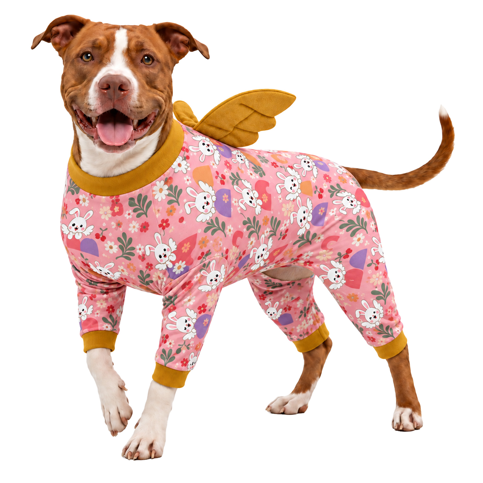 LovinPet Large Dog Pajamas with Wings, Black Bear Print, Sky Blue