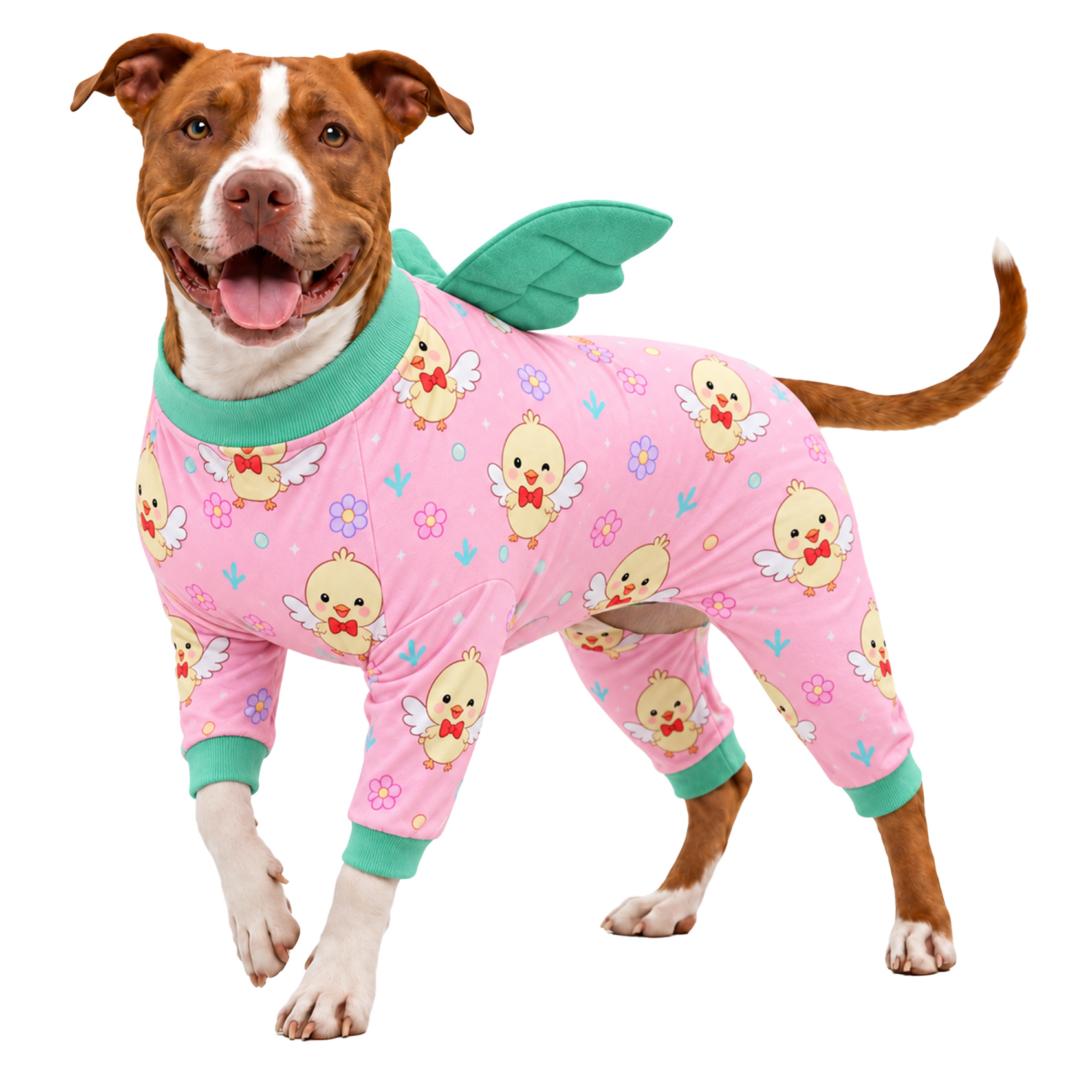 LovinPet Large Dog Pajamas with Wings, Black Bear Print, Sky Blue