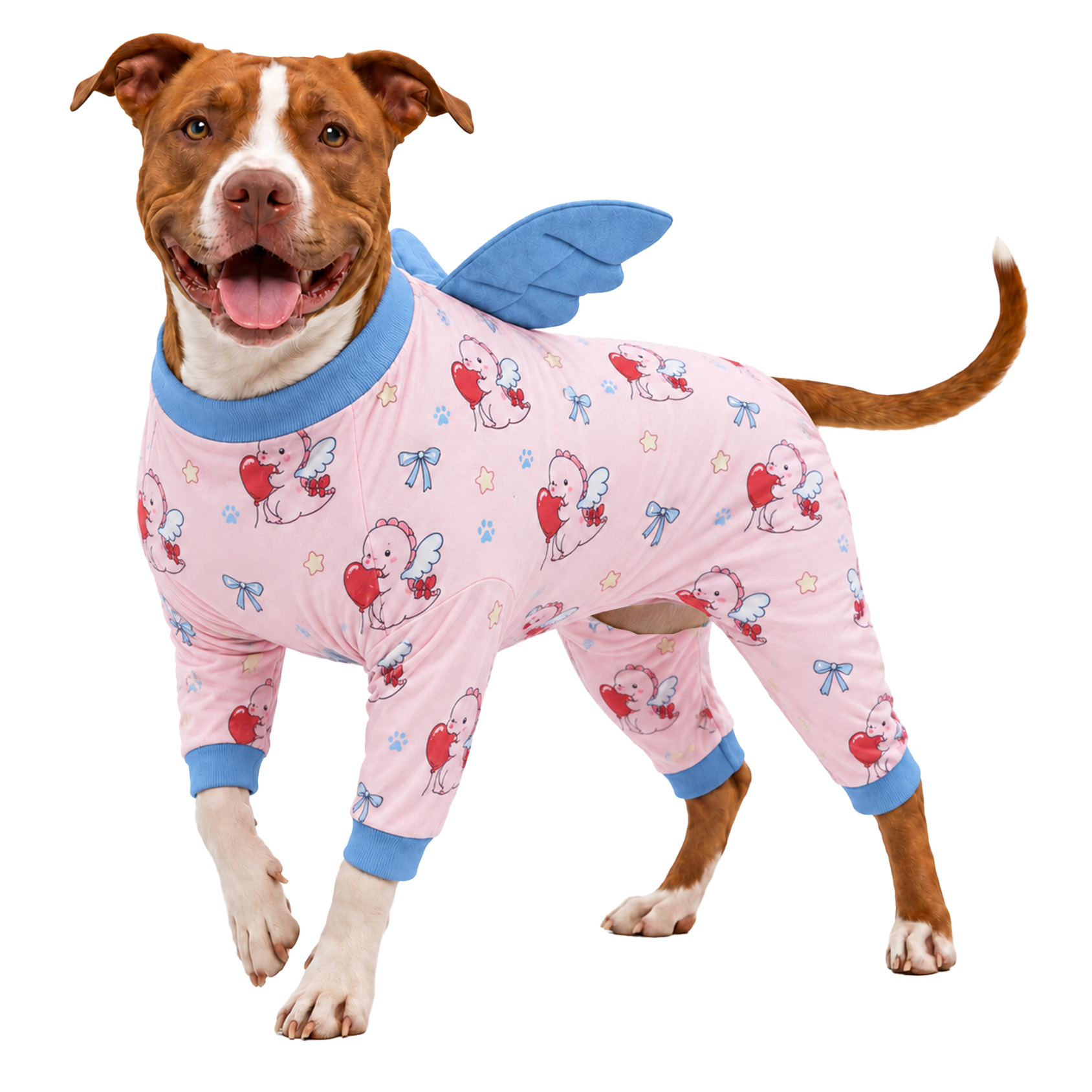 LovinPet Large Dog Pajamas with Wings, Black Bear Print, Sky Blue