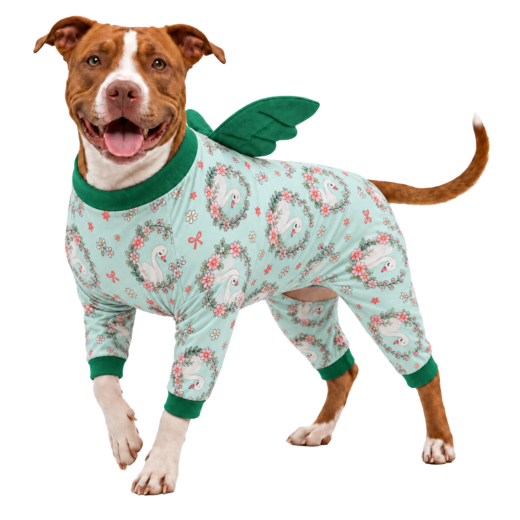 LovinPet Large Dog Pajamas with Wings, Black Bear Print, Sky Blue