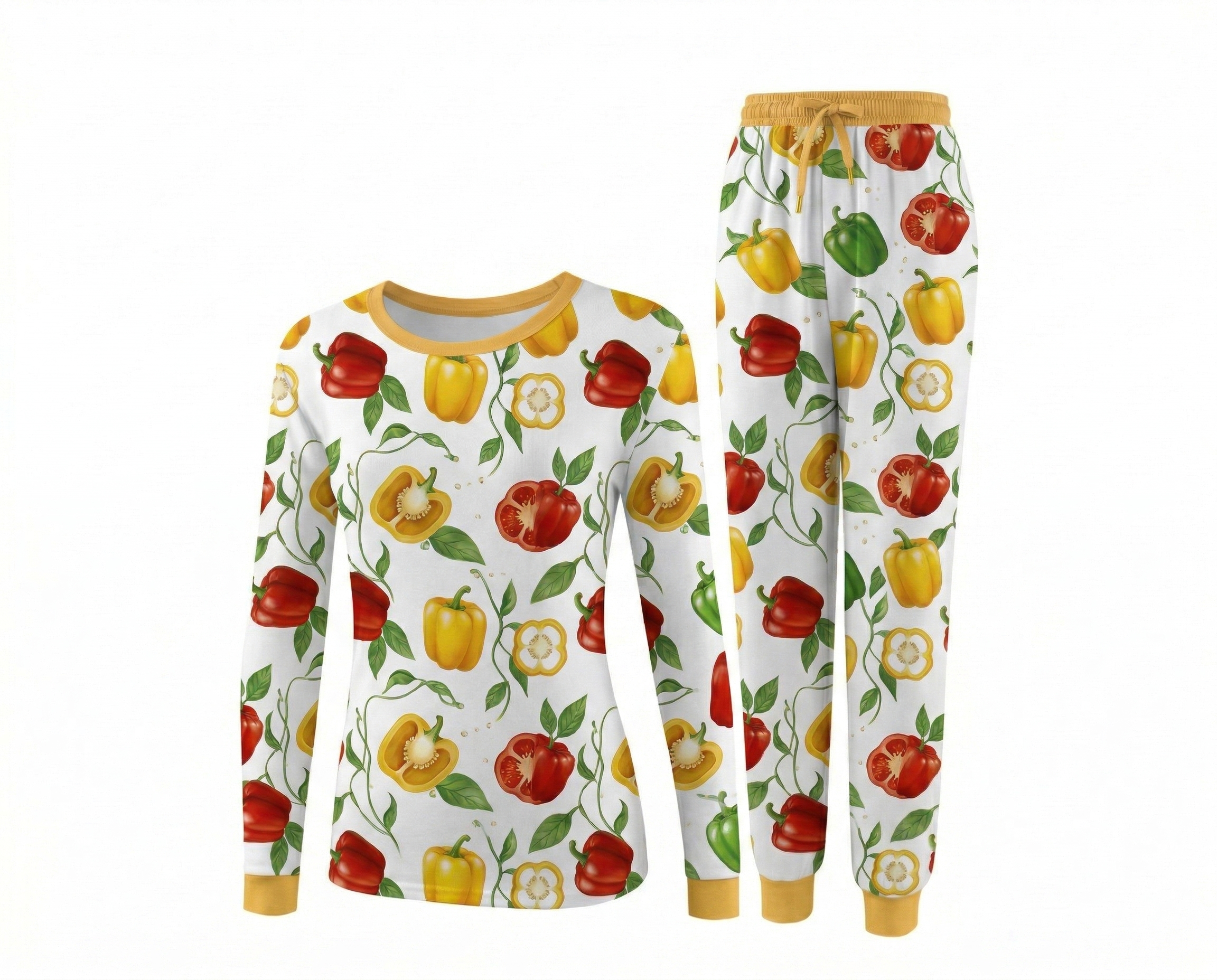 2-Piece Pet & Human Long Sleeve Pajama Set, Fruit & Veggie Print