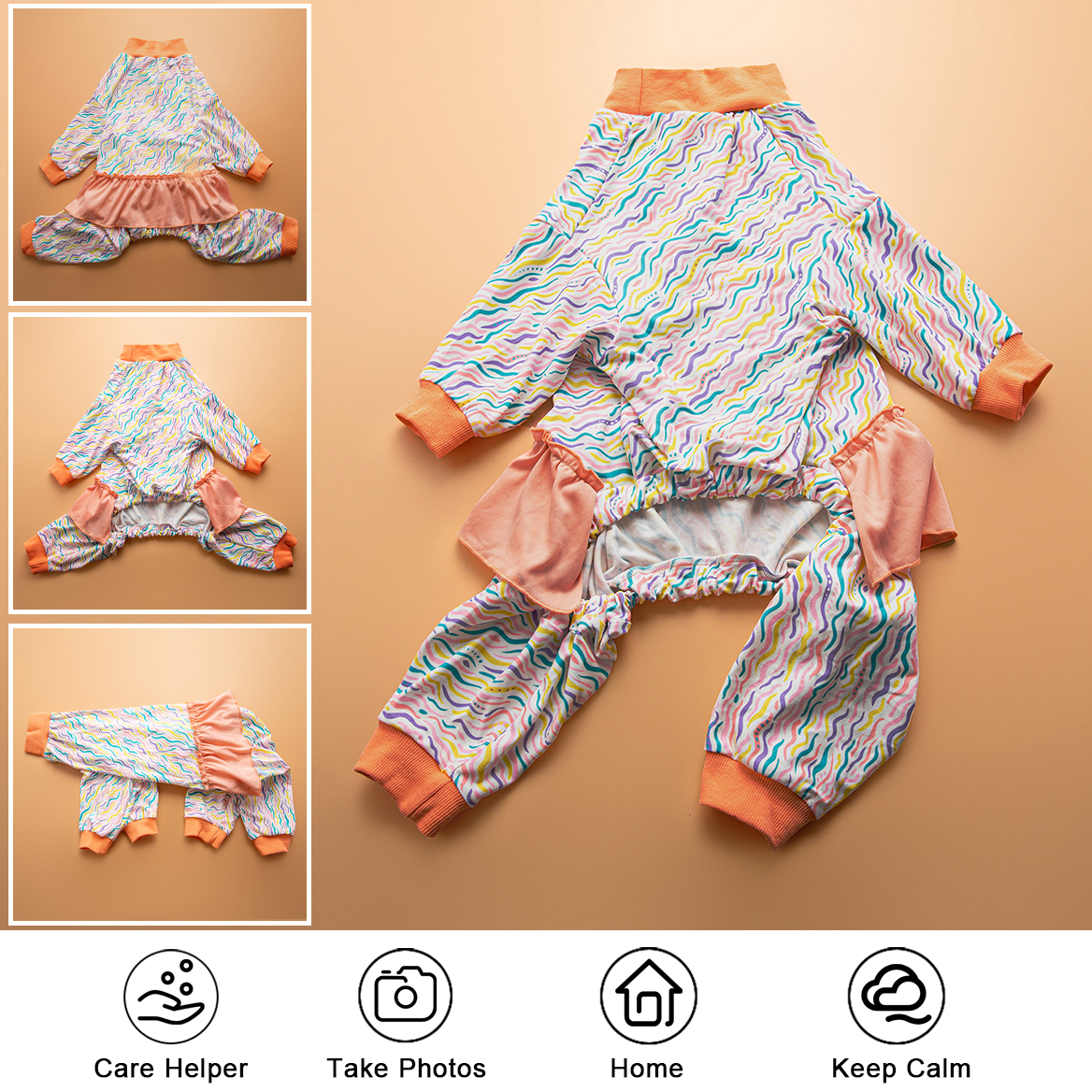 LovinPet Large Dog Pajamas Onesie with Skirt Tie - Colorful Wave Pattern Design