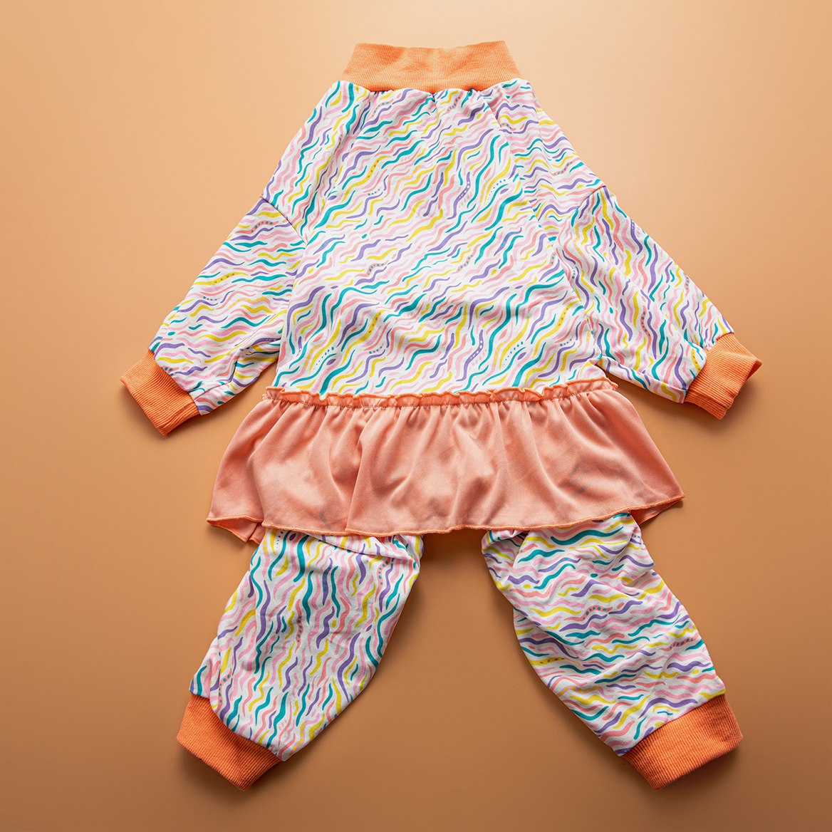 LovinPet Large Dog Pajamas Onesie with Skirt Tie - Colorful Wave Pattern Design