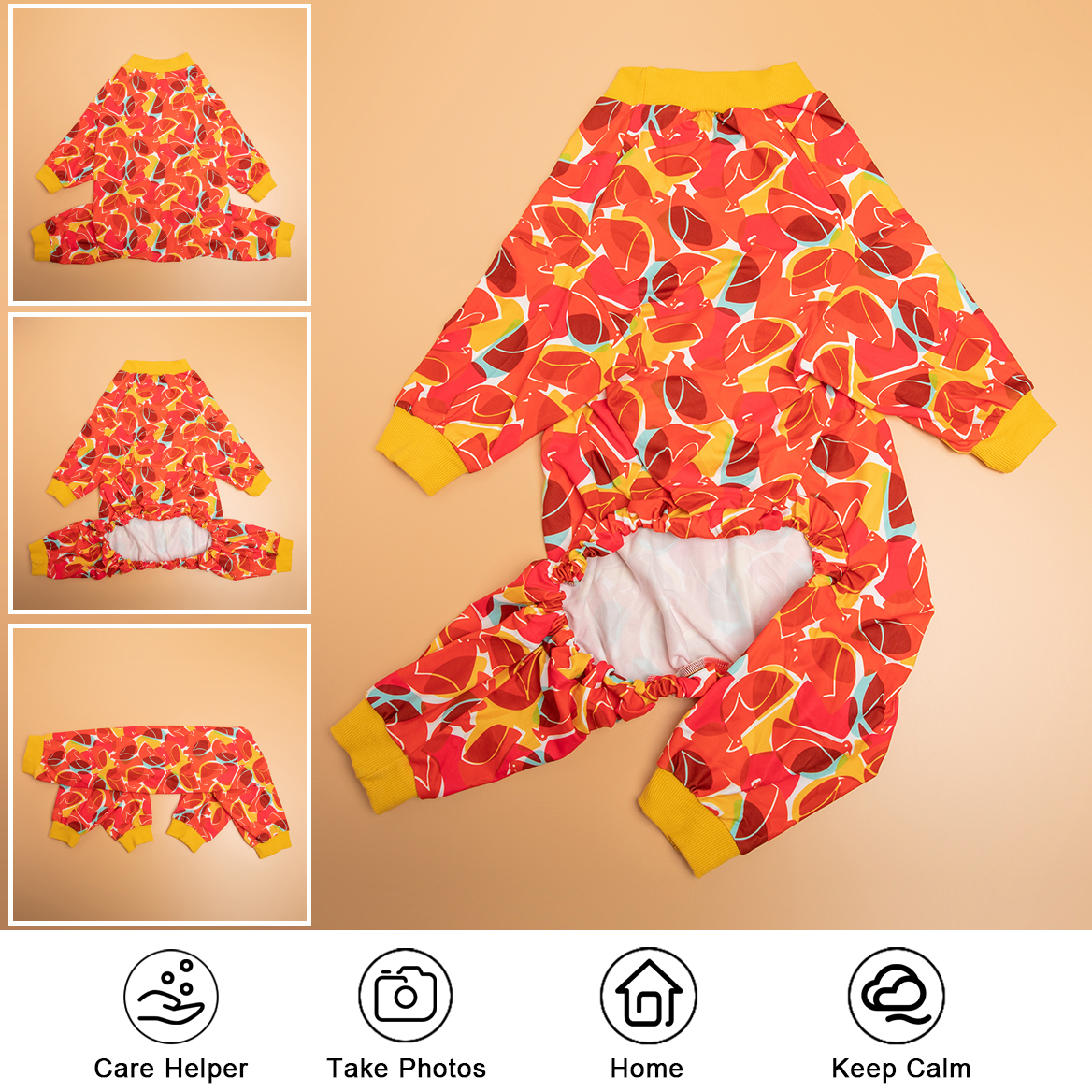 Large Dog Recovery Suit Pajama Onesie - Abstract Orange Red Design