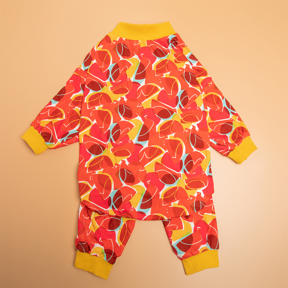 Large Dog Recovery Suit Pajama Onesie - Abstract Orange Red Design