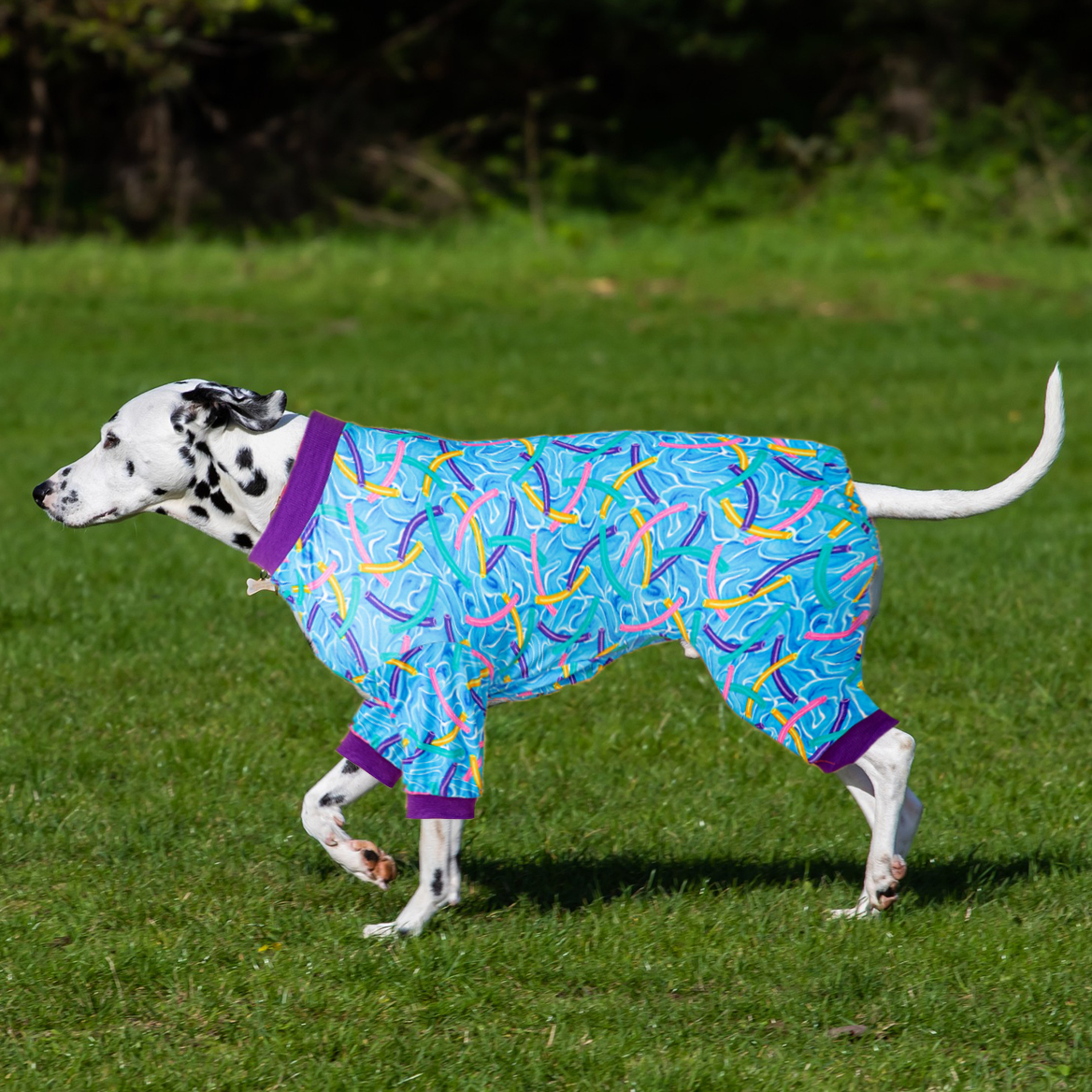 LovinPet Large Dog Pajamas Onesie - Tropical Wave and Surfboard Print