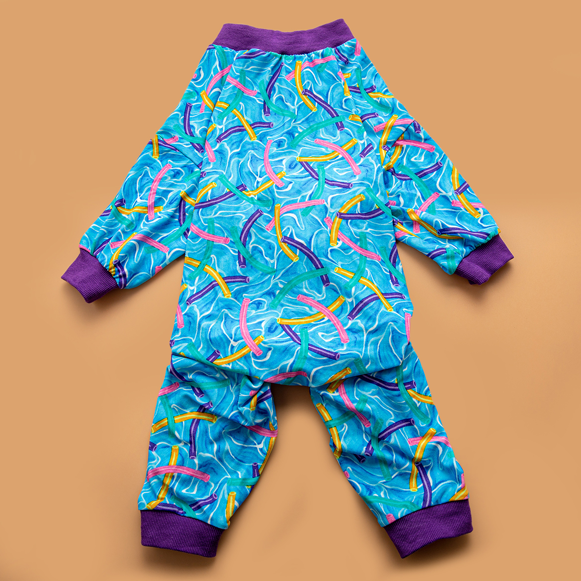 LovinPet Large Dog Pajamas Onesie - Tropical Wave and Surfboard Print