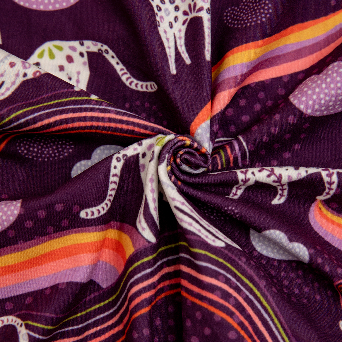 LovinPet Large Dog Pajamas Onesie - Whimsical Leopard and Rainbow Design in Dark Purple