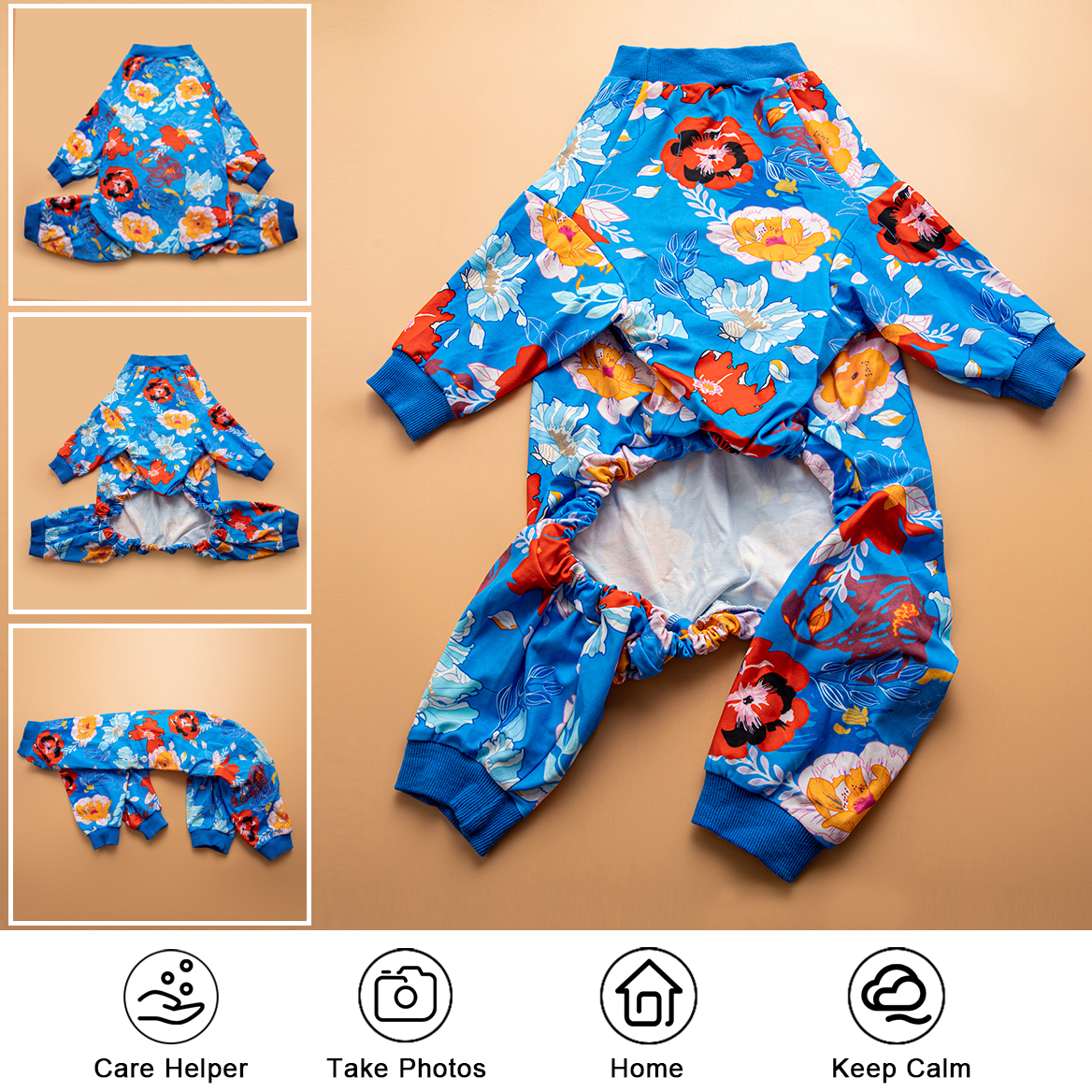 LovinPet Large Dog Pajamas Onesie - Bold Floral Design on Blue