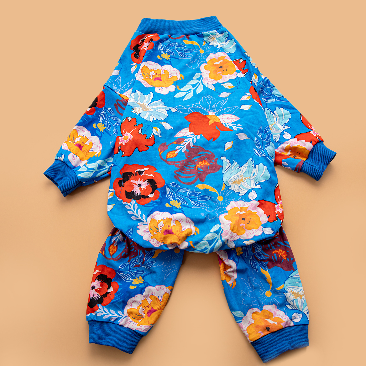 LovinPet Large Dog Pajamas Onesie - Bold Floral Design on Blue