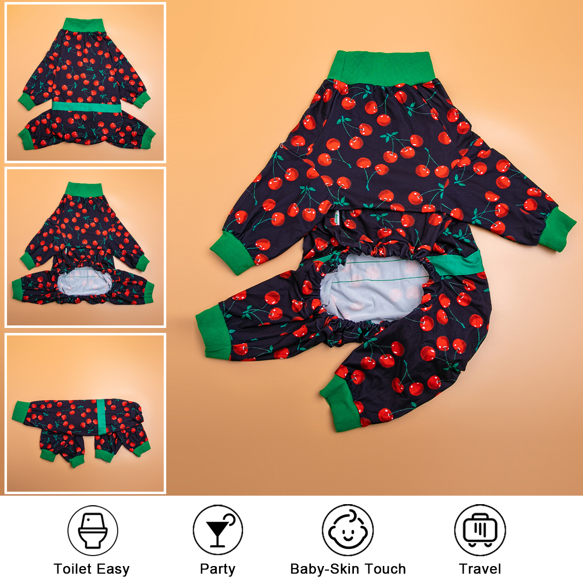 LovinPet Large Dog Pajamas Onesie - Cherry Pattern Sleepwear for Big Dogs