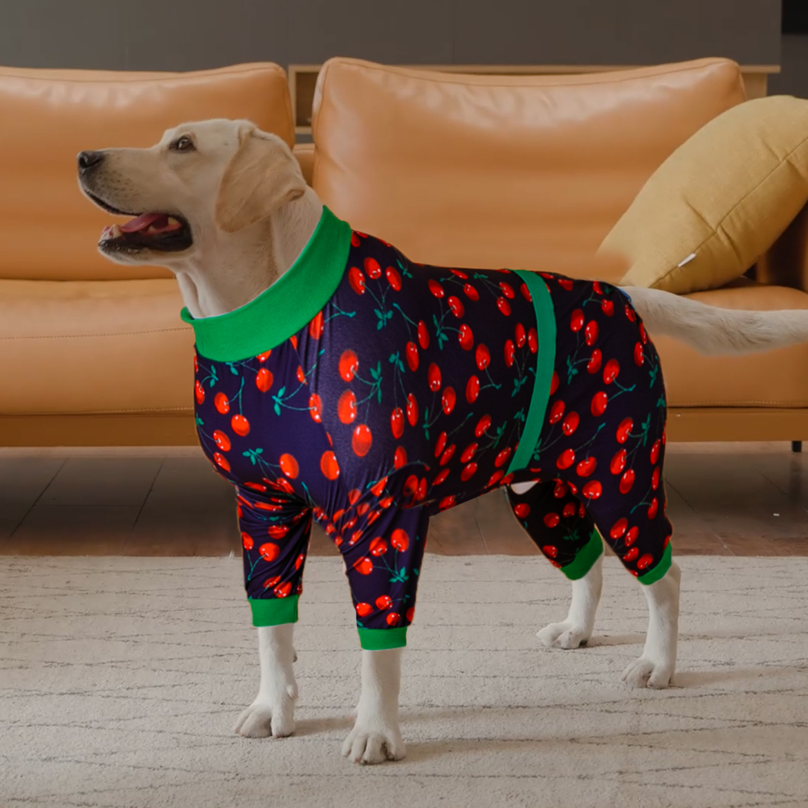 LovinPet Large Dog Pajamas Onesie - Cherry Pattern Sleepwear for Big Dogs