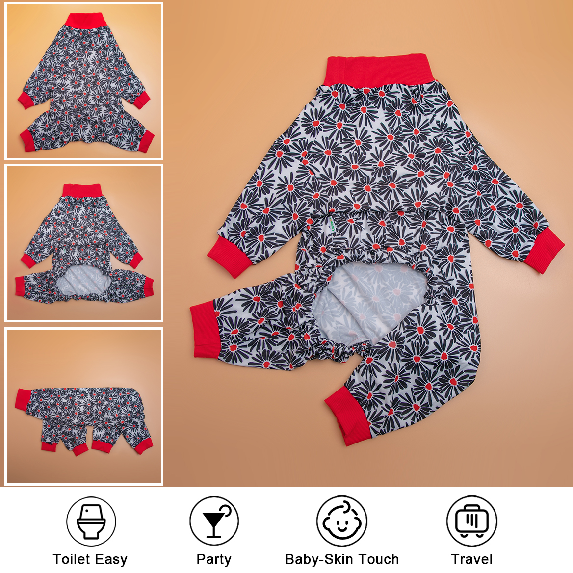 Black Daisy Dog Recovery Suit Full-Body Post-Surgery Comfort