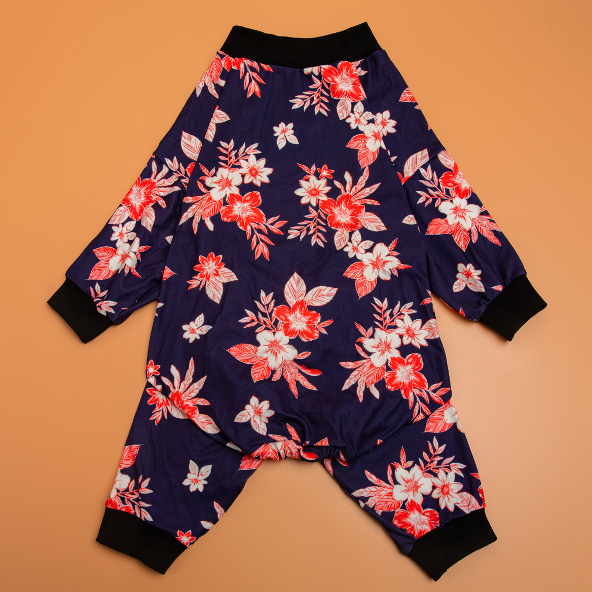 LovinPet Dog Recovery Bodysuit Pajama - Dark Teal with Red Wildflower Pattern