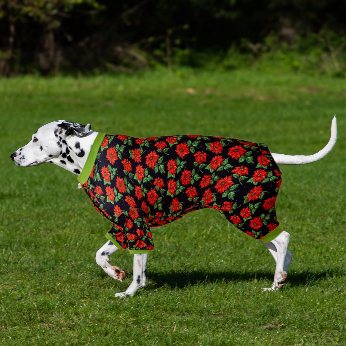 LovinPet Large Dog Pajamas Onesie - Festive Poinsettia Holiday Design