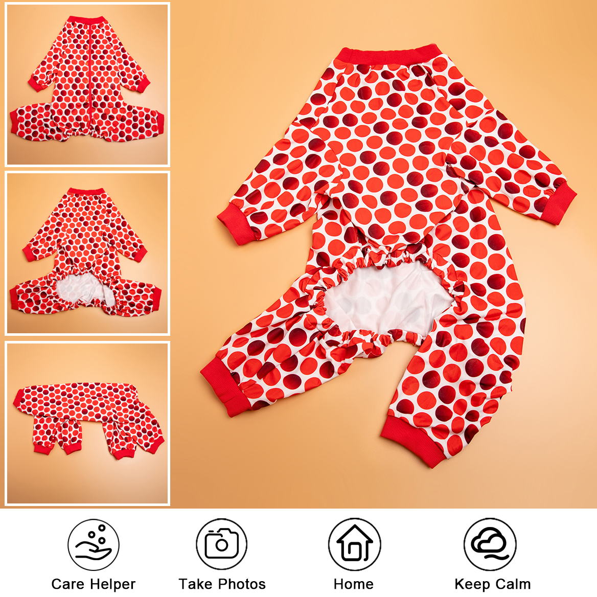 LovinPet Large Dog Pajamas Onesie - Black & Red Polka Dot Pattern
