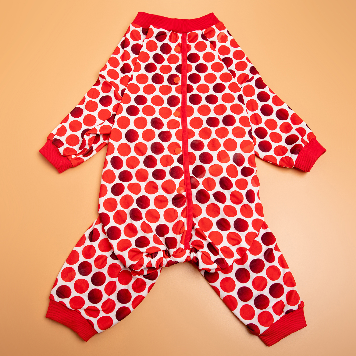 LovinPet Large Dog Pajamas Onesie - Black & Red Polka Dot Pattern