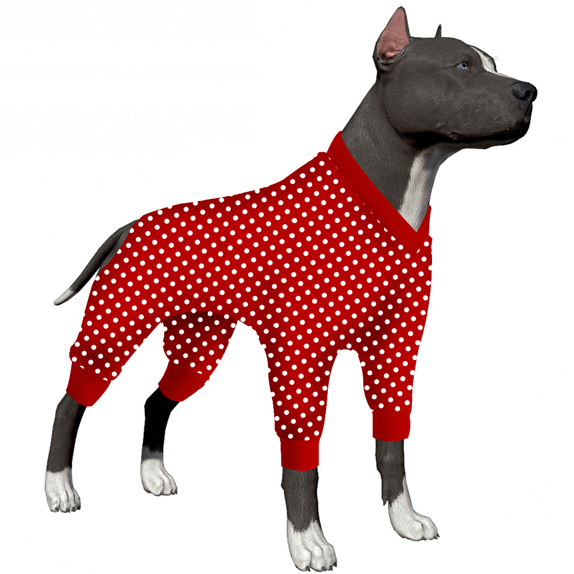 Red Polka Dot Full-Body Dog Recovery Onesie Pajamas for Large Breeds