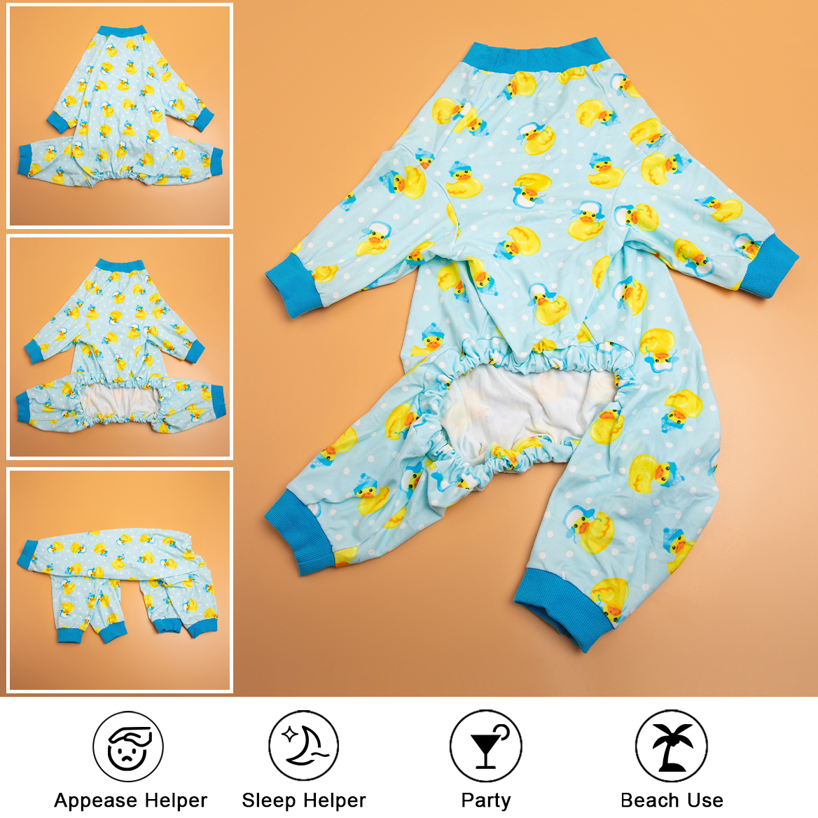 LovinPet Large Dog Post Recovery Suit - Playful Rubber Duck Design on Light Blue Background