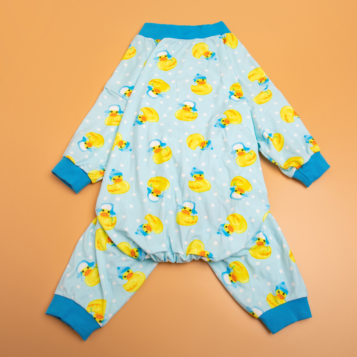 LovinPet Large Dog Post Recovery Suit - Playful Rubber Duck Design on Light Blue Background