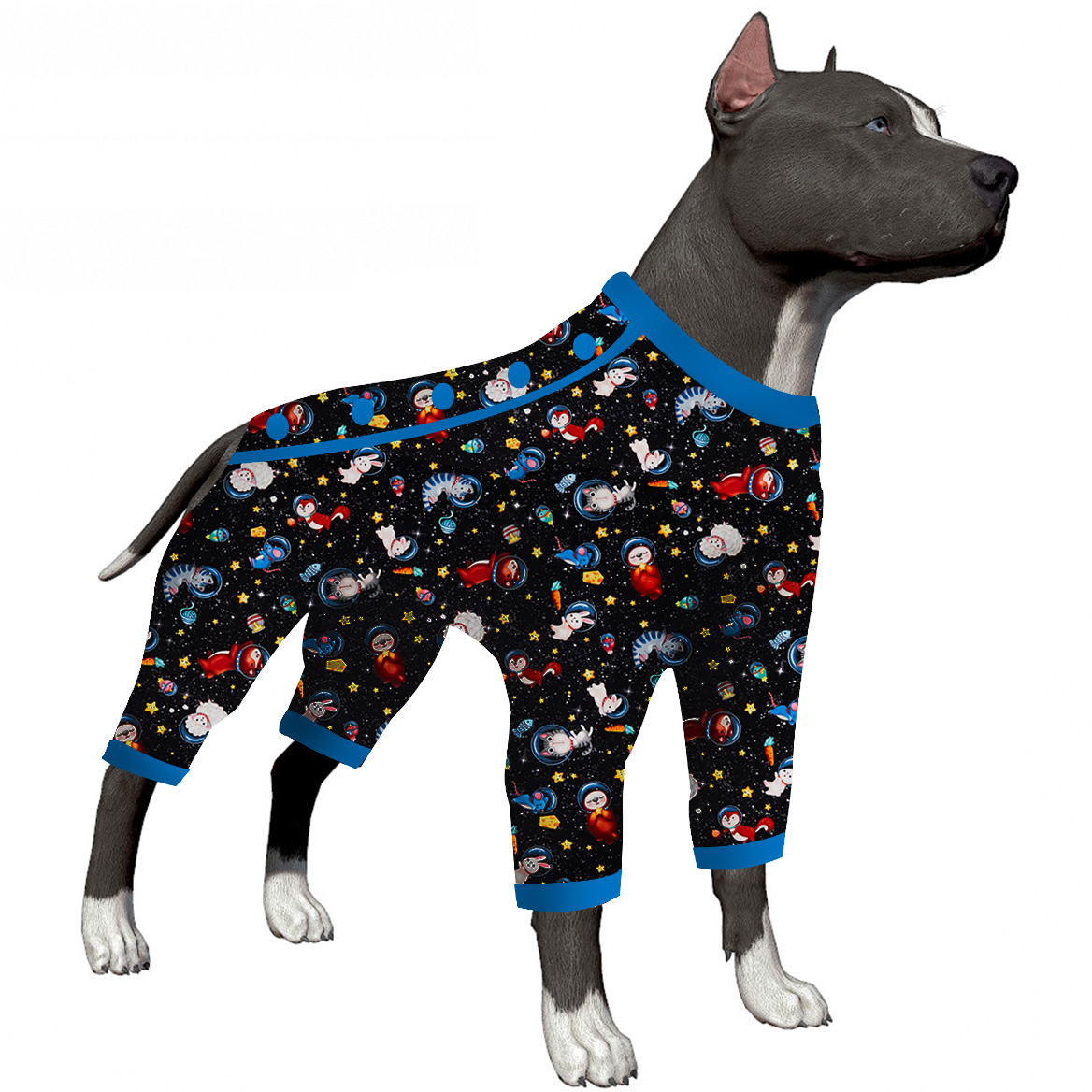 LovinPet Large Dog Pajamas Onesie - Space Rockets Design
