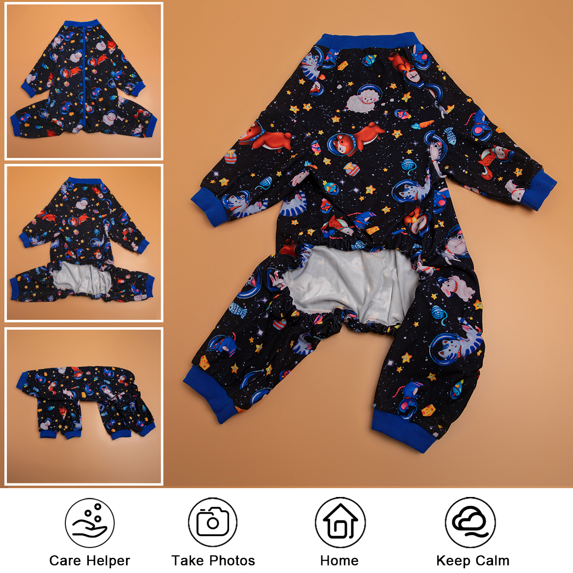 LovinPet Large Dog Pajamas Onesie - Space Rockets Design