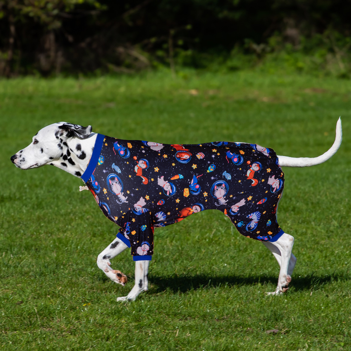 LovinPet Large Dog Pajamas Onesie - Space Rockets Design