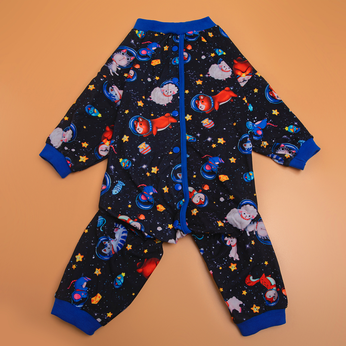 LovinPet Large Dog Pajamas Onesie - Space Rockets Design