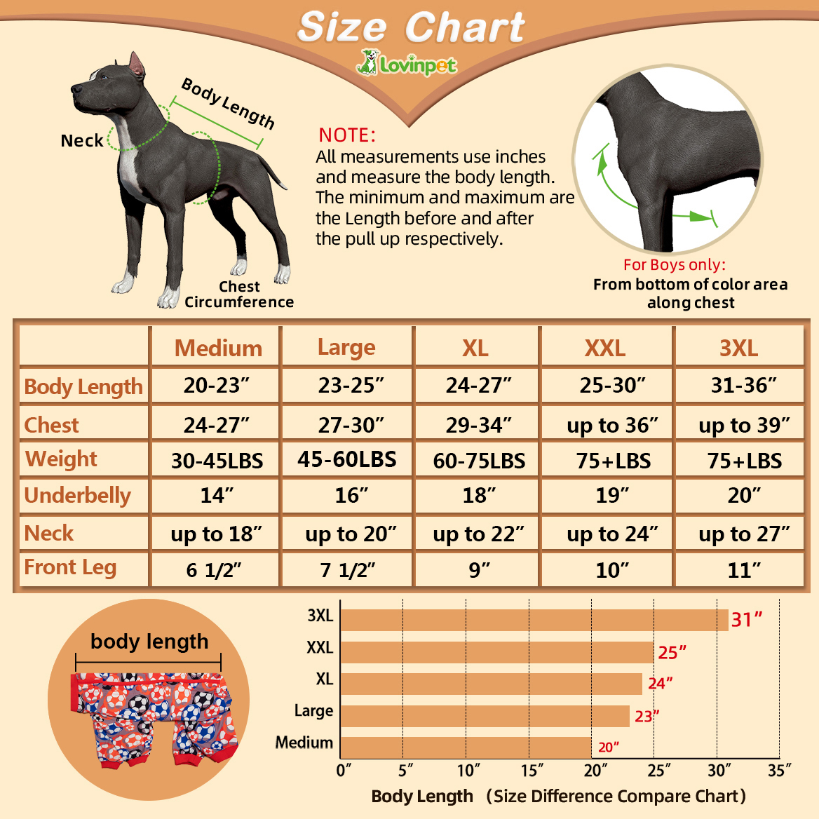 LovinPet Dog Pajamas,Wound Care, Anxiety Calm Dog Onesie under Dog Coats as Bottoming, Lightweight Soft 4 Legged Large Dog Jammies, Stretchable Soccer Balls Tan Prints Pjs for Dogs