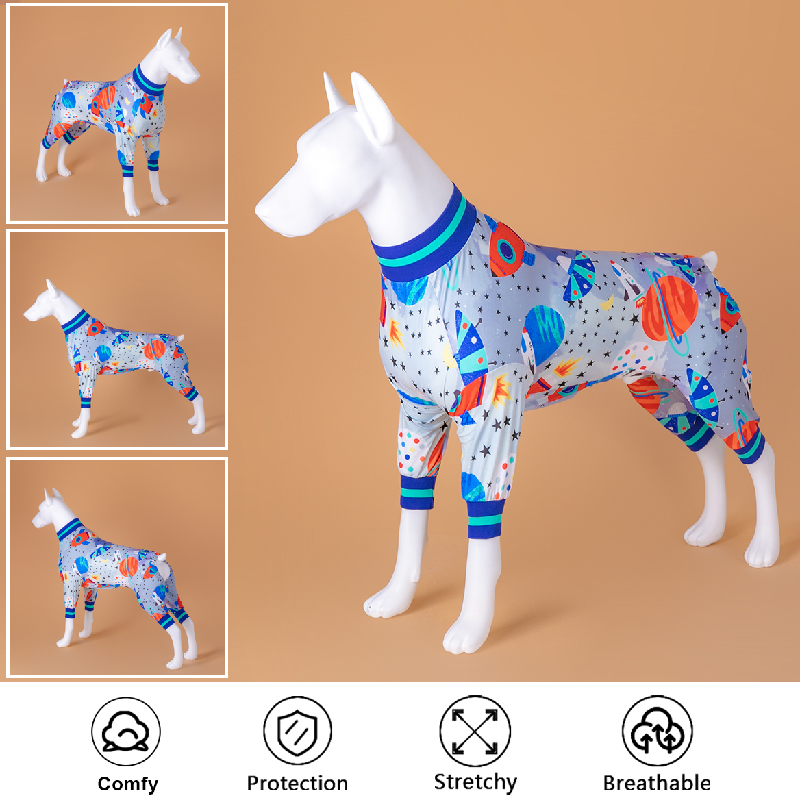 LovinPet Large Dog Post Recovery Suit - Space Adventure Theme