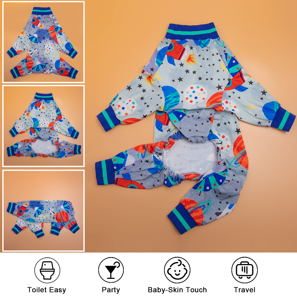 LovinPet Large Dog Post Recovery Suit - Space Adventure Theme