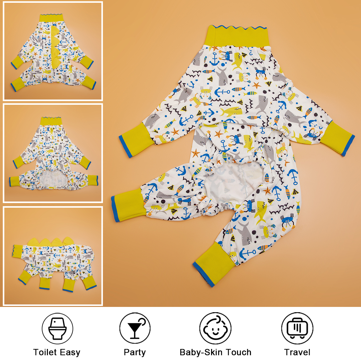 LovinPet Large Dog Post Recovery Suit - Dinosaur Spikes & Marine Adventure Design