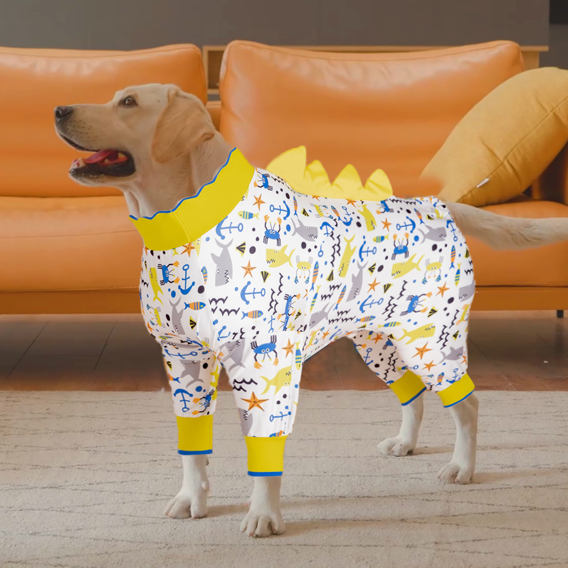 LovinPet Large Dog Post Recovery Suit - Dinosaur Spikes & Marine Adventure Design