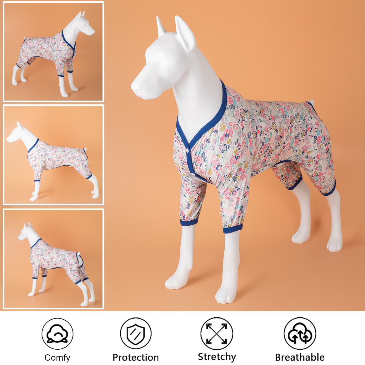 LovinPet Large Dog Pajamas Onesie - Soft Floral Elegance