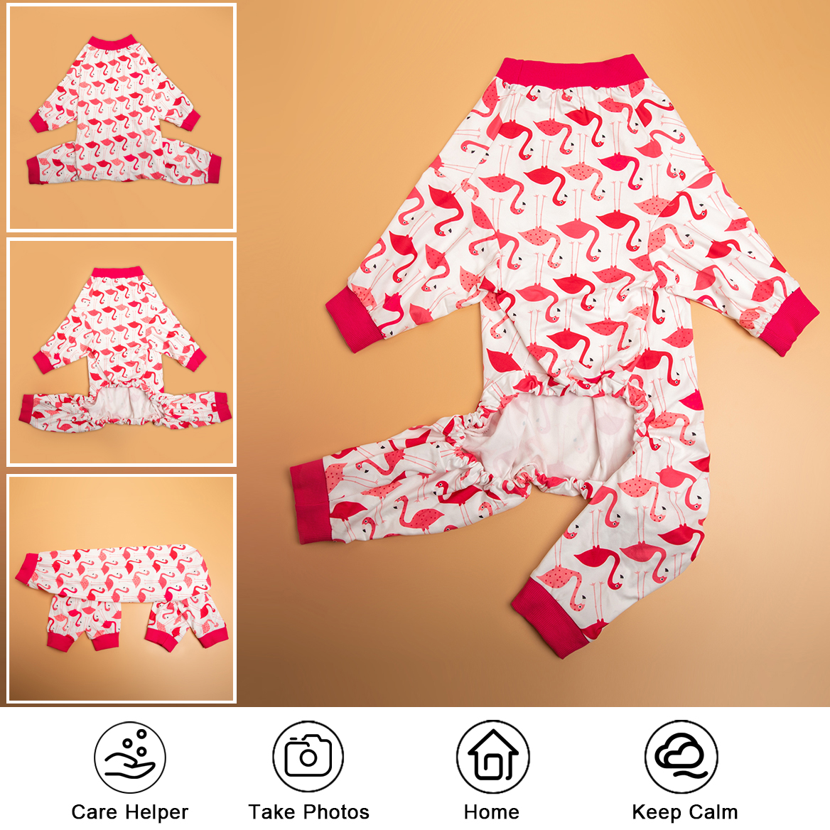 LovinPet Big Dog Recovery Suit Pajama Onesie - Red Flamingo Pattern