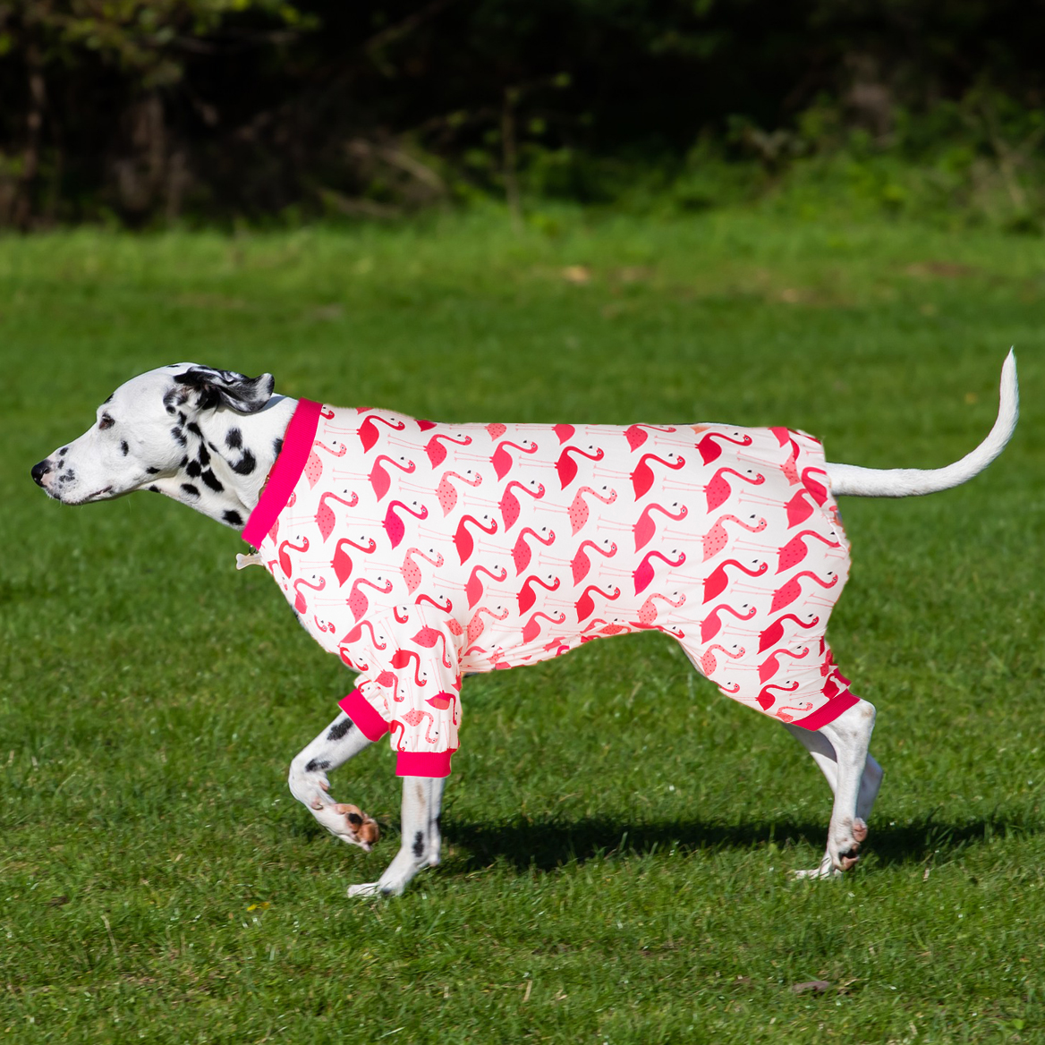 LovinPet Big Dog Recovery Suit Pajama Onesie - Red Flamingo Pattern