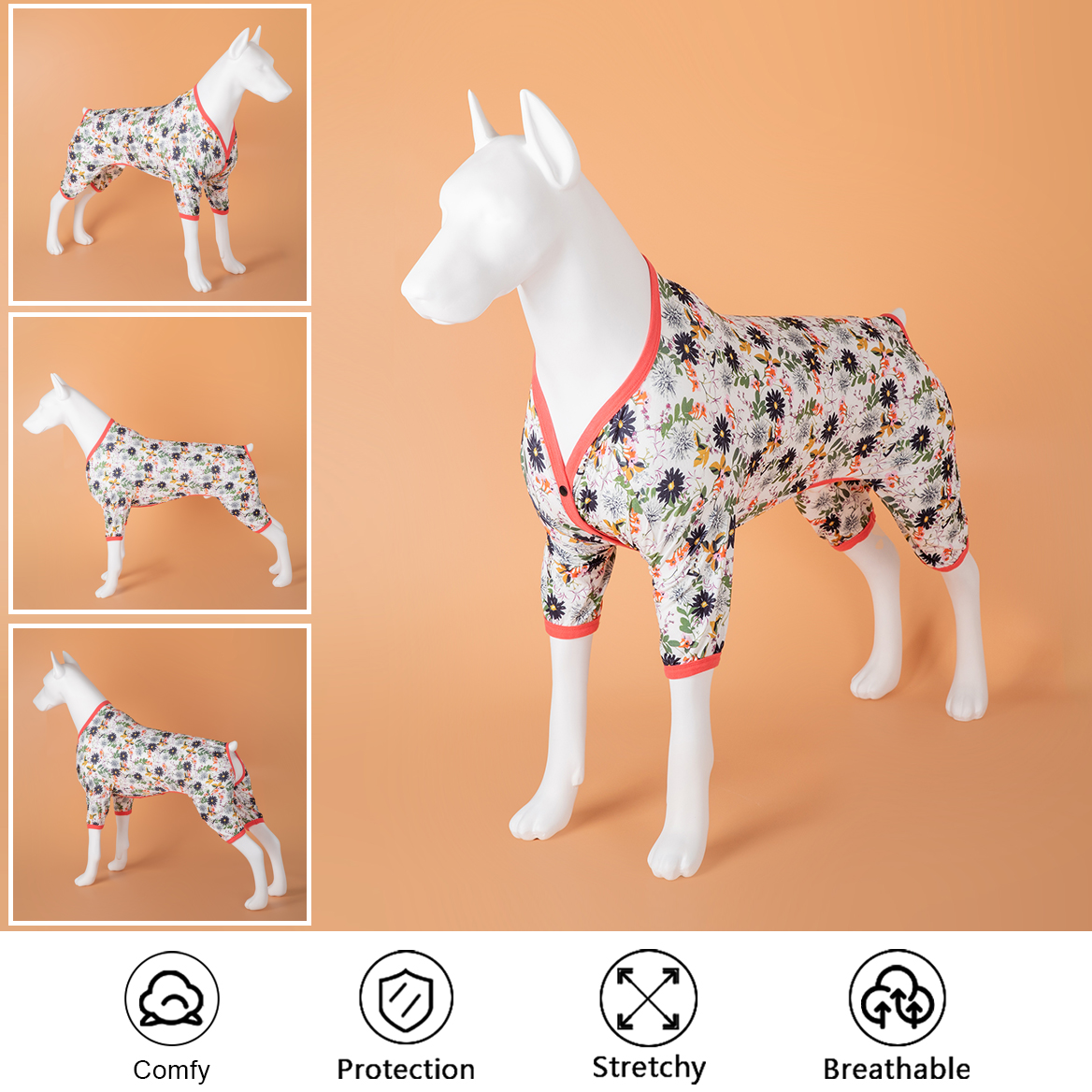 LovinPet Large Dog Pajamas Onesie - Floral & Woodland Animal Design