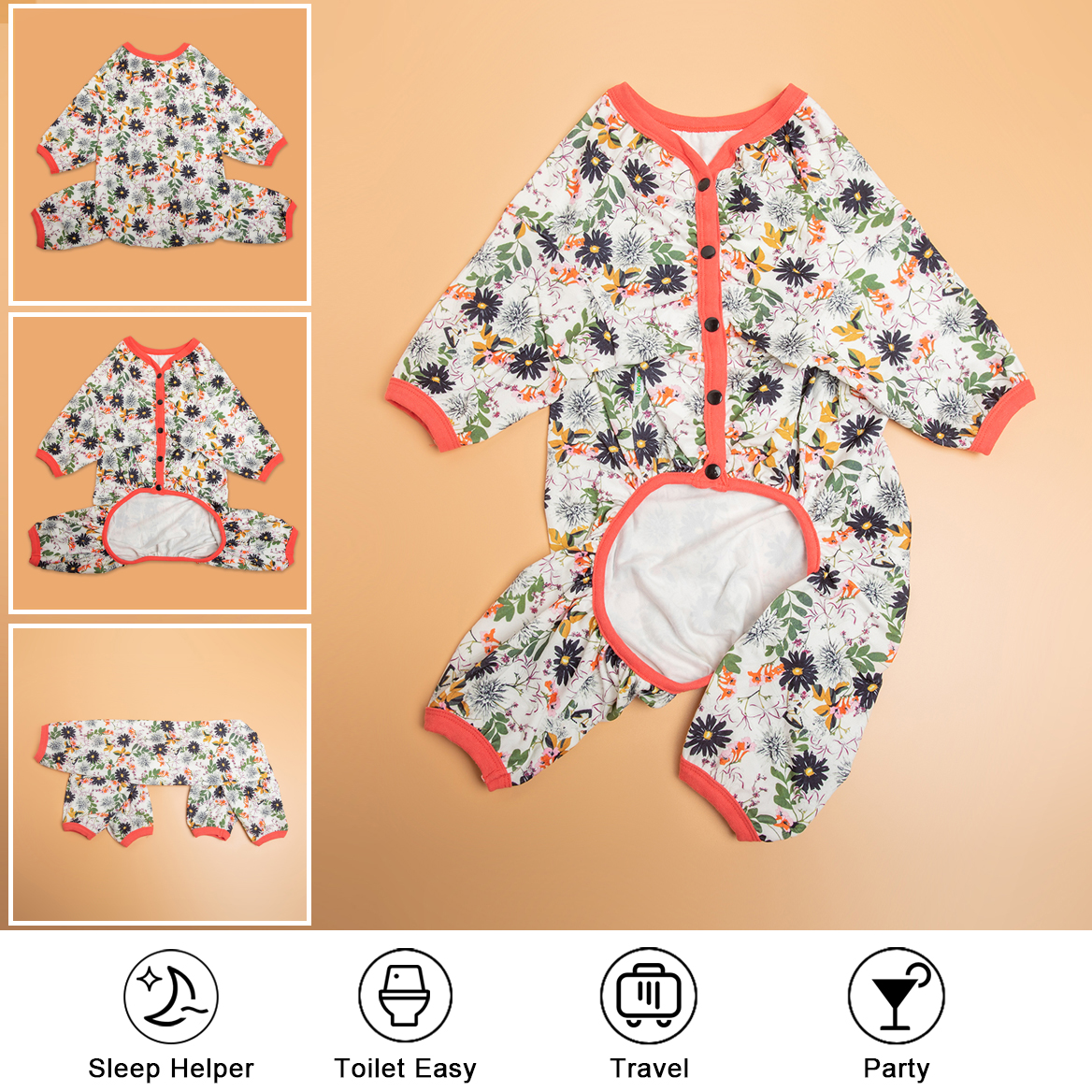 LovinPet Large Dog Pajamas Onesie - Floral & Woodland Animal Design