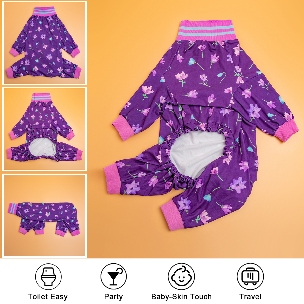 LovinPet Large Dog Pajamas Onesie - Elegant Floral Pattern with Purple Accents