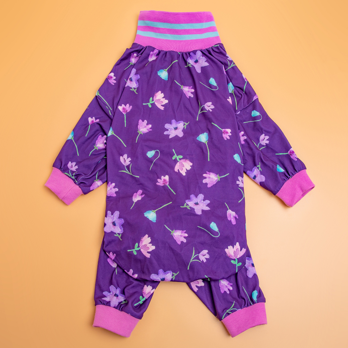 LovinPet Large Dog Pajamas Onesie - Elegant Floral Pattern with Purple Accents