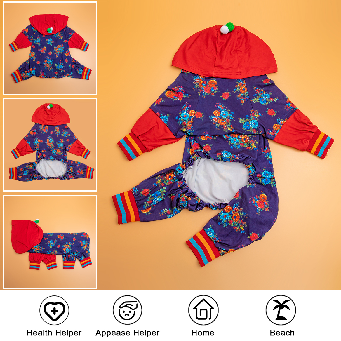 LovinPet Large Dog Post Recovery Hoodies - Bold Floral & Pom-Pom Design