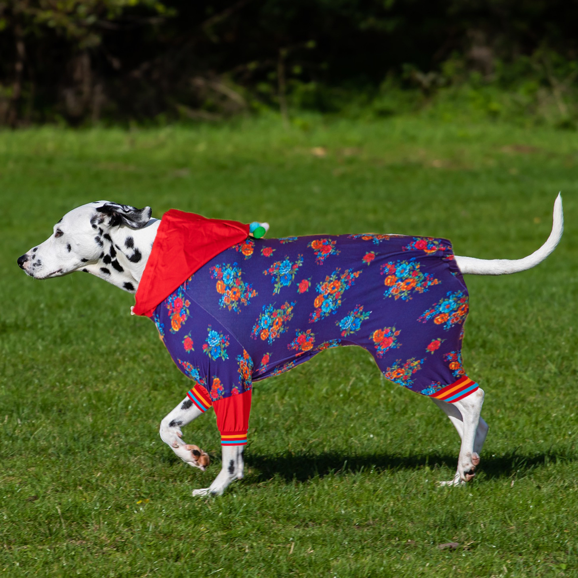 LovinPet Large Dog Post Recovery Hoodies - Bold Floral & Pom-Pom Design