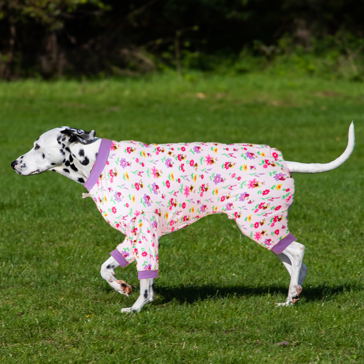 LovinPet Large Dog Post Recovery Suit - Soft Pink Floral Design with Lavender Trim