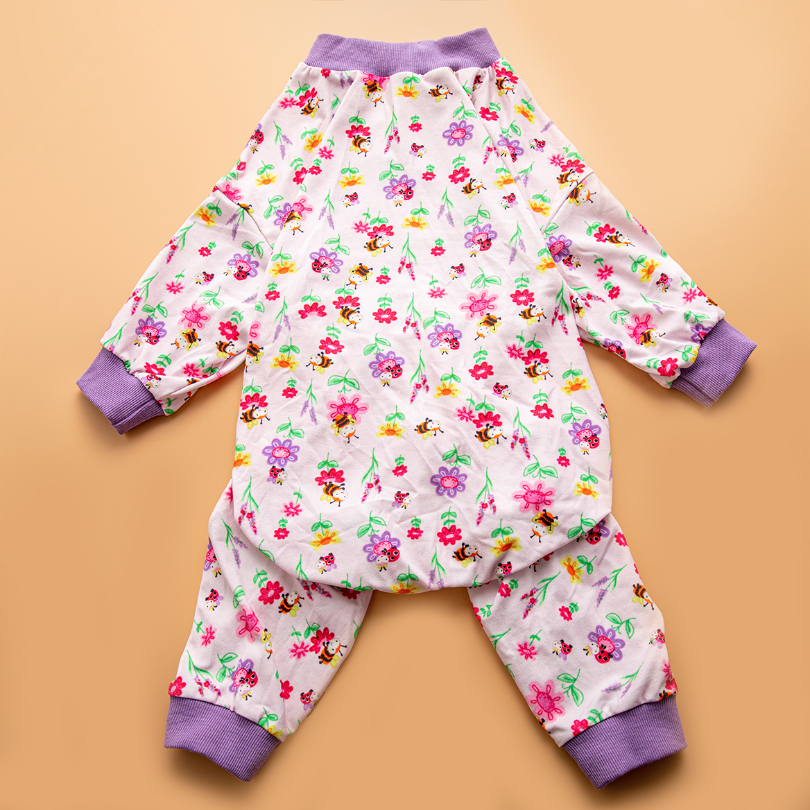 LovinPet Large Dog Post Recovery Suit - Soft Pink Floral Design with Lavender Trim