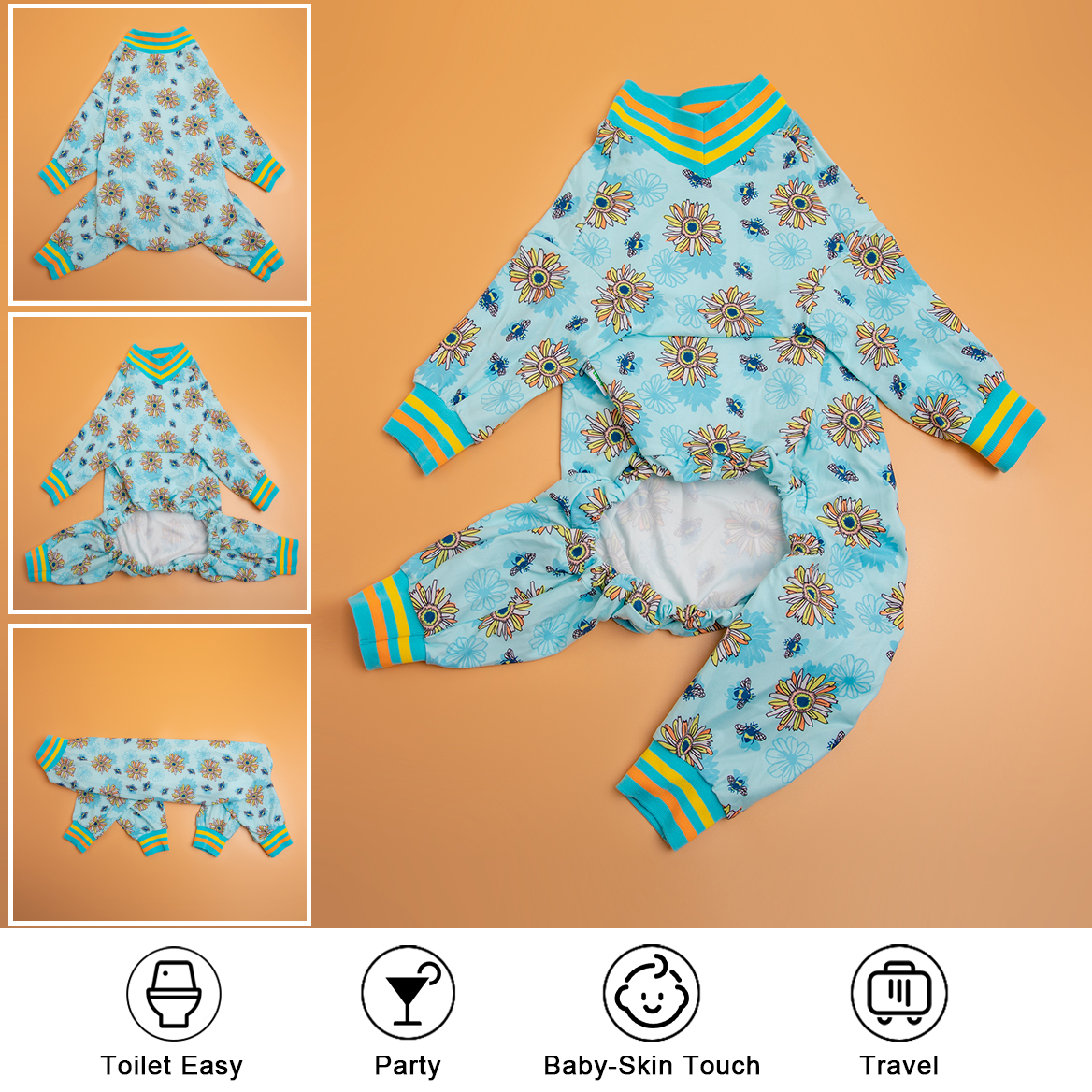 LovinPet Large Dog Pajamas Onesie - Sunflower and Daisy Floral Sleepwear for Big Dogs