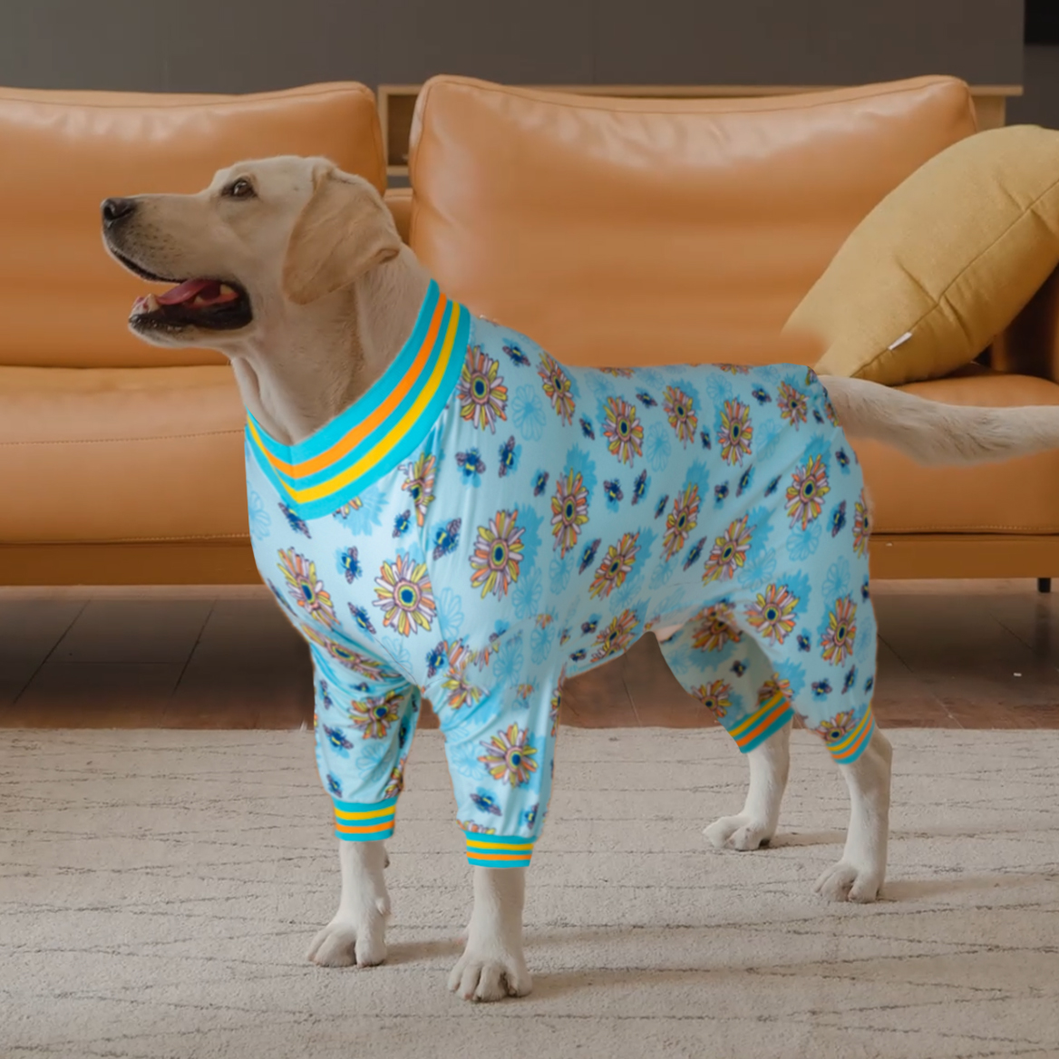 LovinPet Large Dog Pajamas Onesie - Sunflower and Daisy Floral Sleepwear for Big Dogs