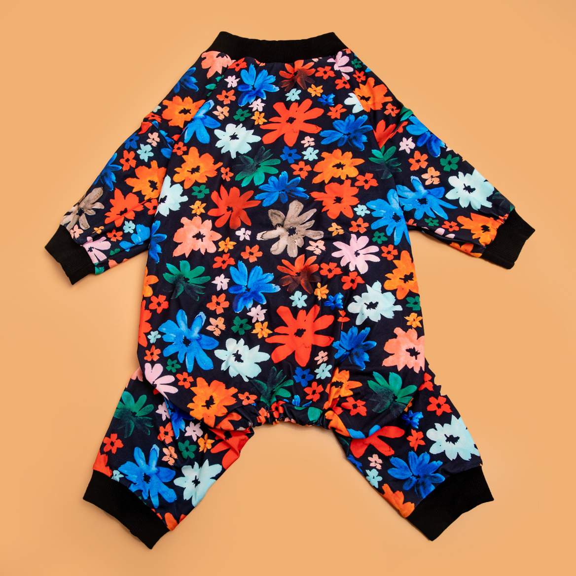 LovinPet Large Dog Pajamas Onesie - Colorful Floral on Black