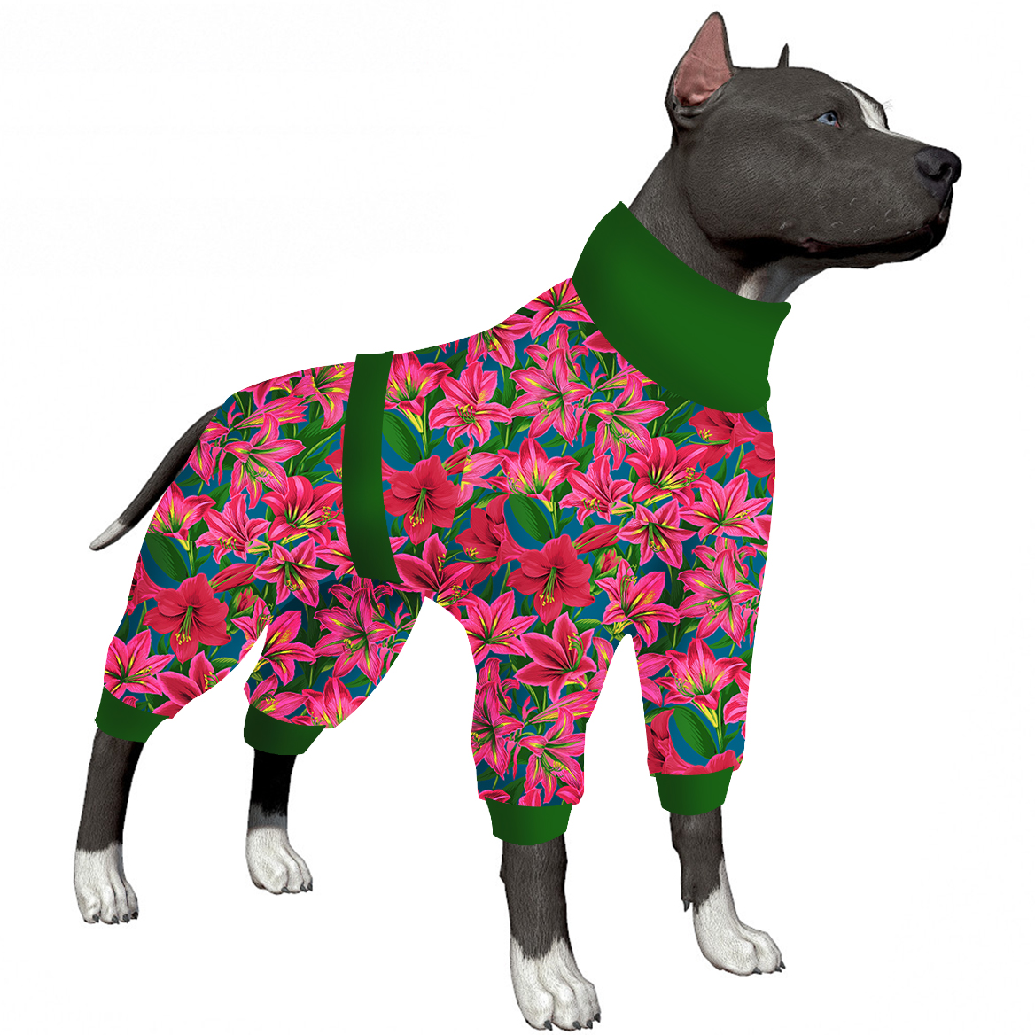 LovinPet Large Dog Pajamas Onesie - Tropical Floral Lily Sleepwear for Big Dogs